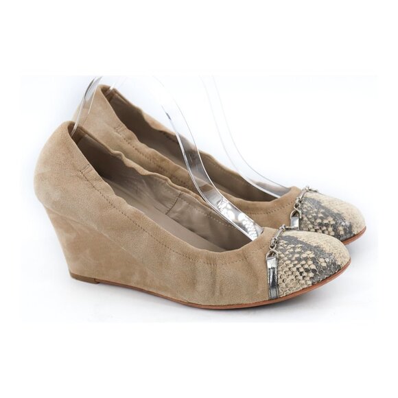AGL Attilio Giusti Leombruni Snakeskin Cap Toe Wedge Pumps Beige - Picture 1 of 9